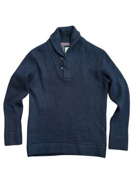 Relwen Old Salt Shawl Sweater Navy Blue Ribbed Knit Pullover Wool Blend Large